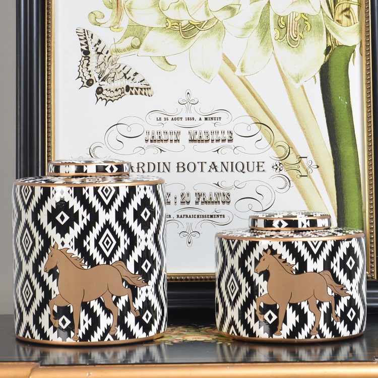 Hot selling modern design porcelain black ceramic storage jar