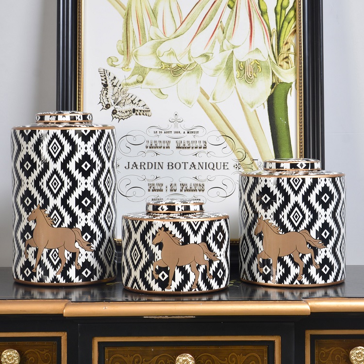 Hot selling modern design porcelain black ceramic storage jar