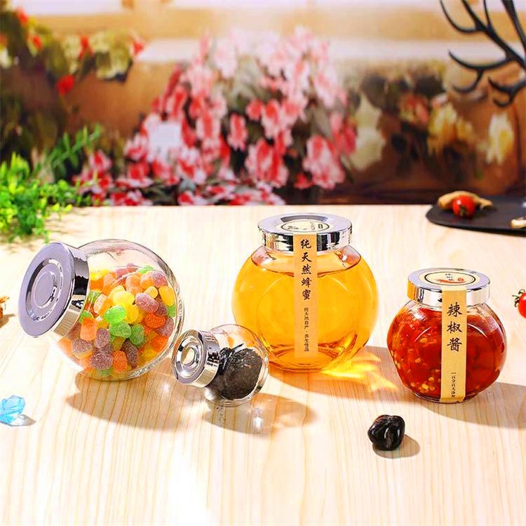 Hot selling round shape jam glass bottle candy jars glass