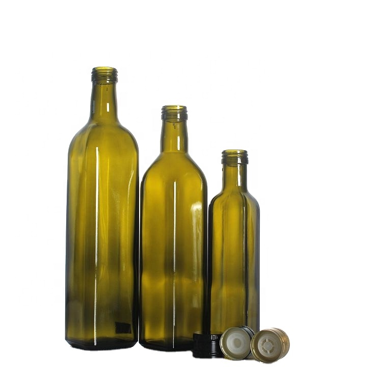 Hot selling wholesale empty  square round  classical dark green 250ml 500ml 750ml  Olive oil  screw cap glass bottle
