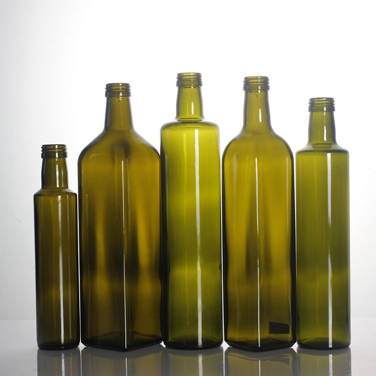 Hot selling wholesale empty square round classical dark green 250ml 500ml 750ml Olive oil screw cap glass bottle