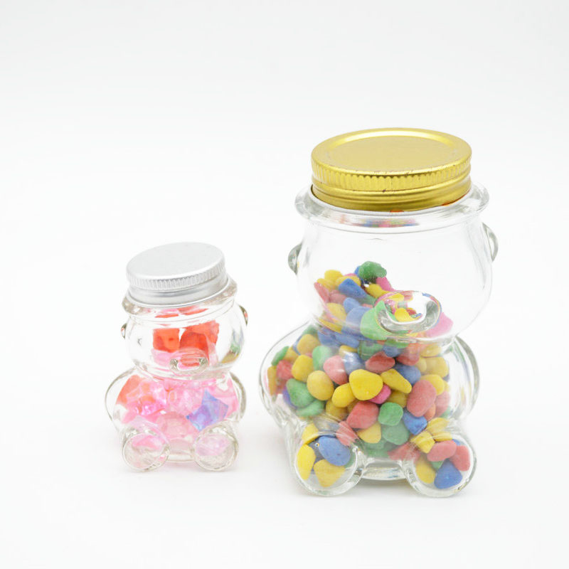Hot selling wholesale price available different sizes glass bear honey jar 35ml 150ml Cookie/Candy clear glass jar