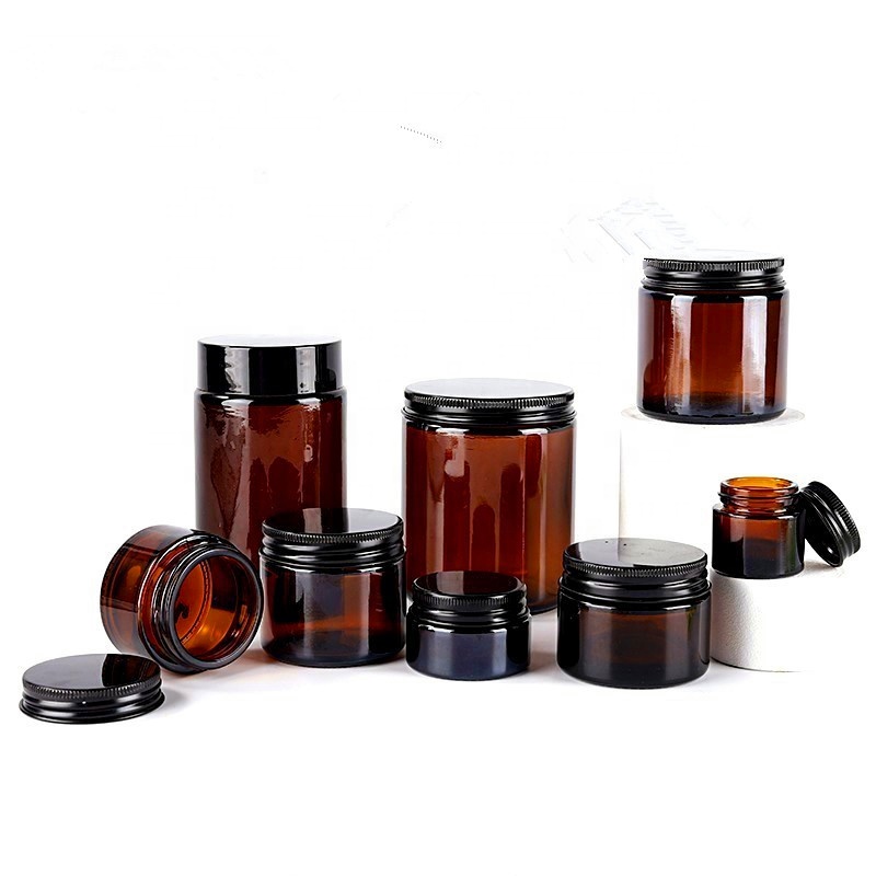 Hot skin care packaging cream jar containers 200ml amber glass cosmetic jar with aluminium lids