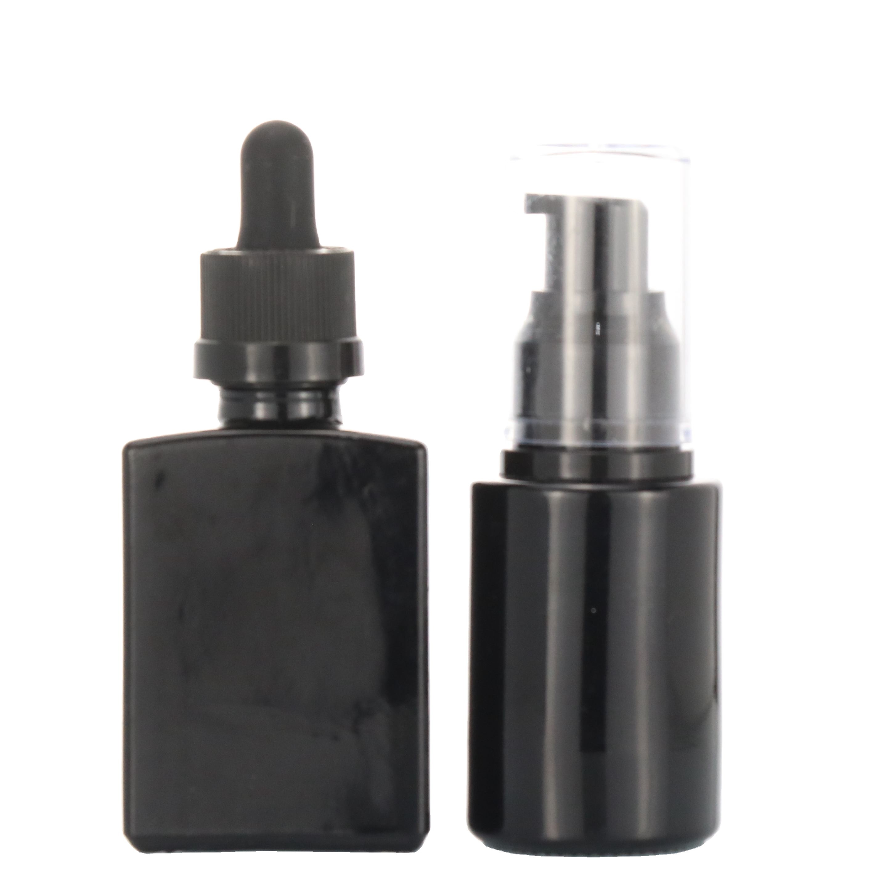 Hot stamping screen printing Matte frosted clear black glass dropper bottle essential oil bottles wtih childproof cap available
