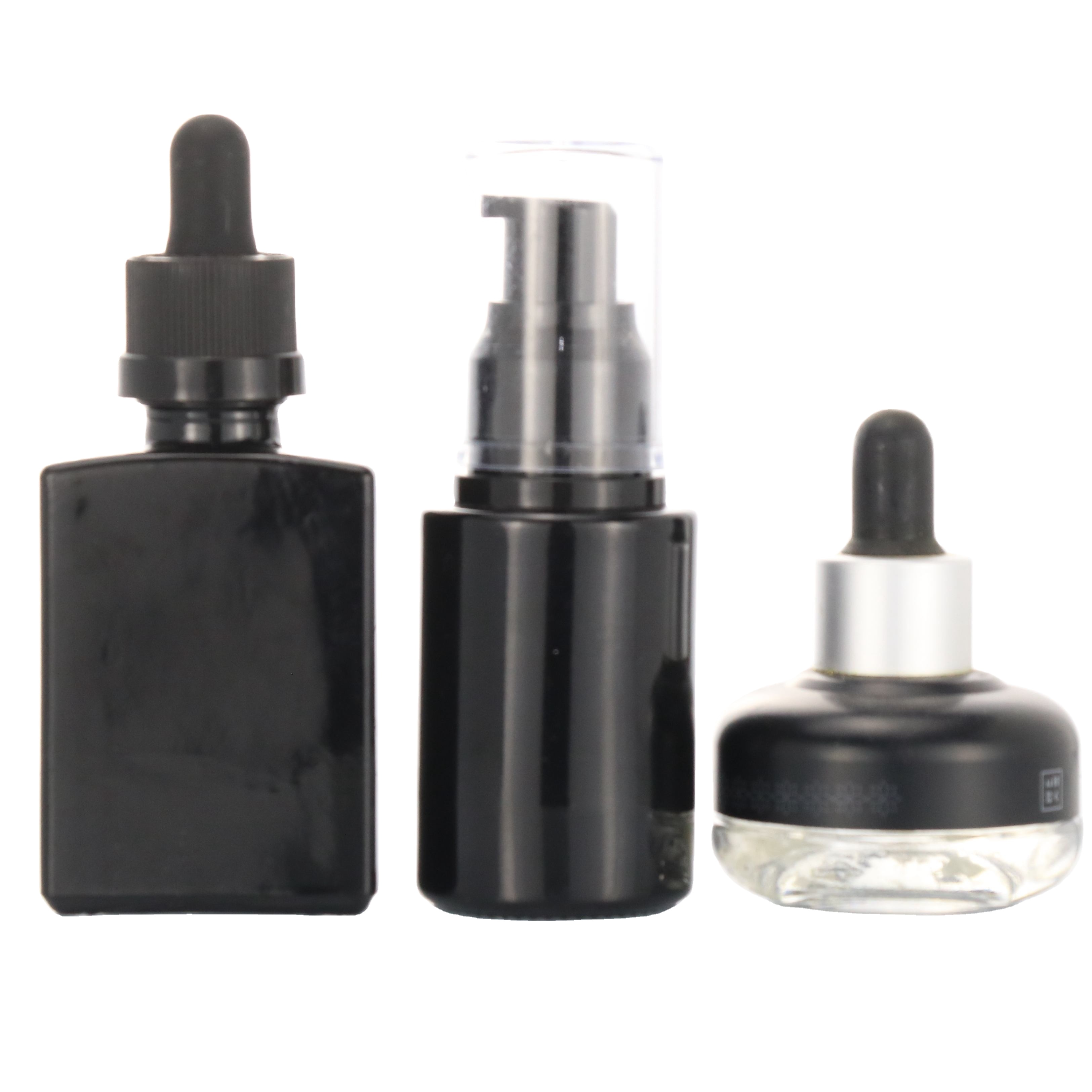 Hot stamping screen printing Matte frosted clear black glass dropper bottle essential oil bottles wtih childproof cap available
