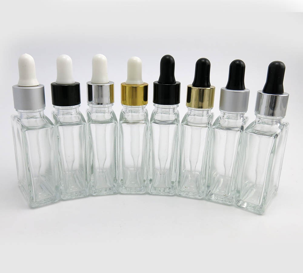 Hot stamping screen printing labels 30ml square clear glass dropper bottle for essential oil bottles