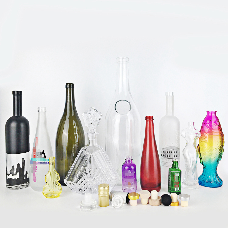 Hot transparent Wholesale empty round matte black liquor rum gin spirits vodka 750ml 500ml glass tequila bottles with cork