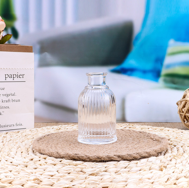 Hotel 90ml Striped Surface Transparent Crimp Cap Glass Empty Perfume Reed Diffuse Glass Bottle