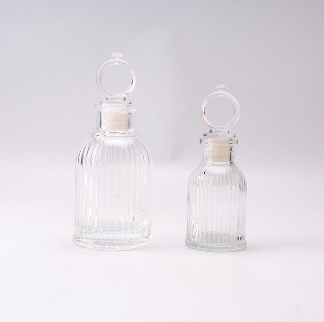 Hotel 90ml Striped Surface Transparent Crimp Cap Glass Empty Perfume Reed Diffuse Glass Bottle