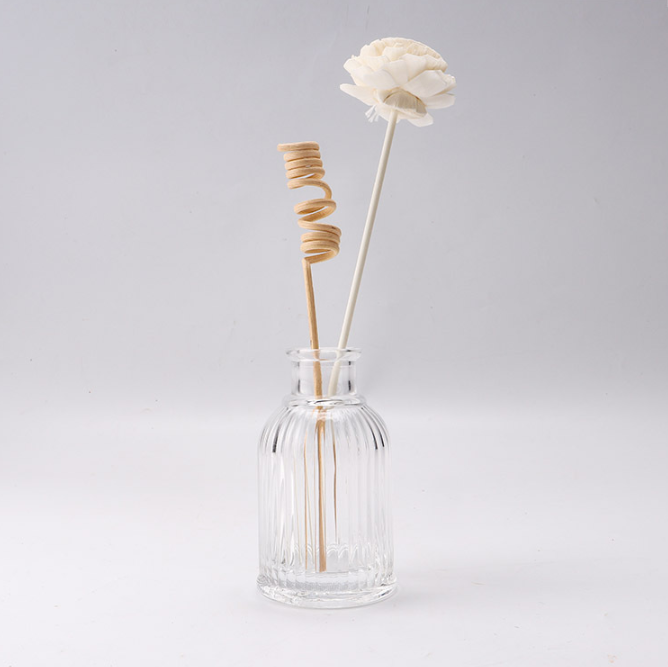 Hotel 90ml Striped Surface Transparent Crimp Cap Glass Empty Perfume Reed Diffuse Glass Bottle