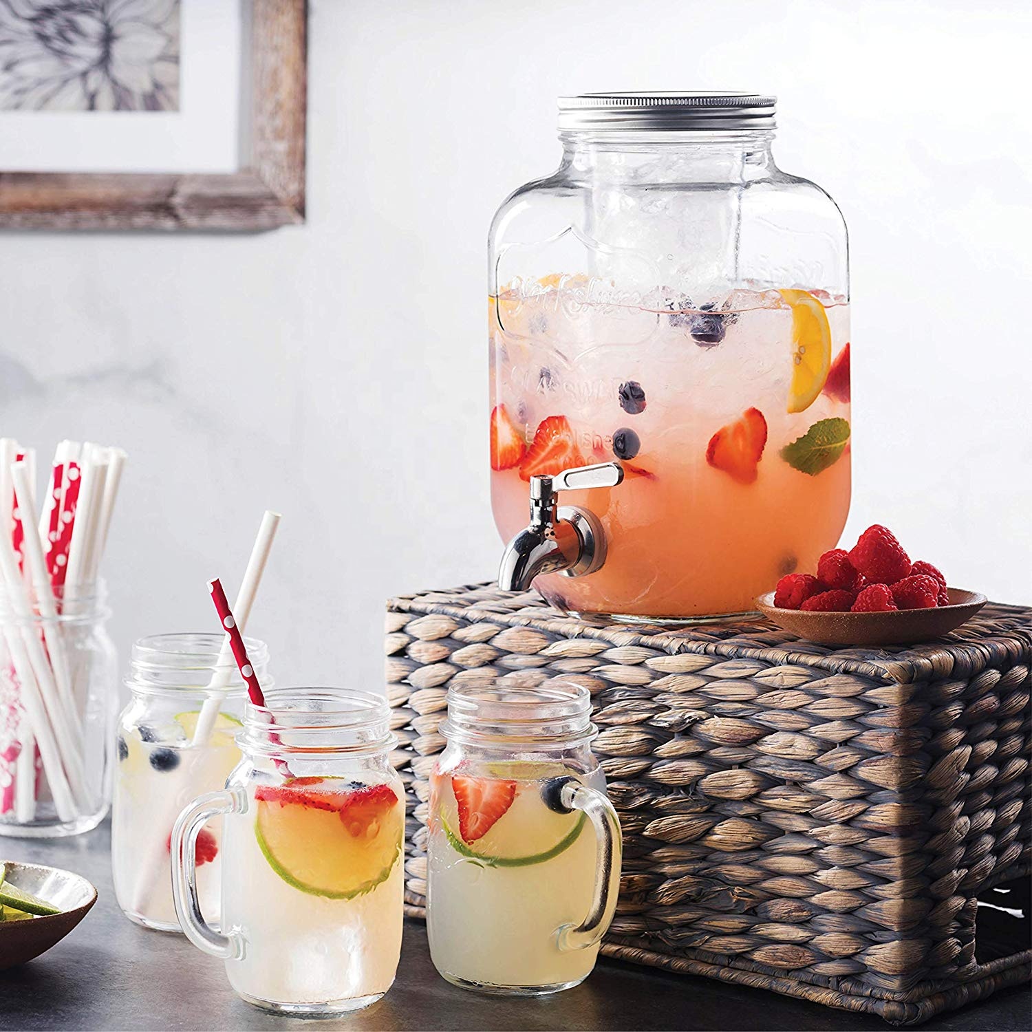 Hotsale 1 gallon 4L 8L glass beverage water dispenser with stainless steel tap