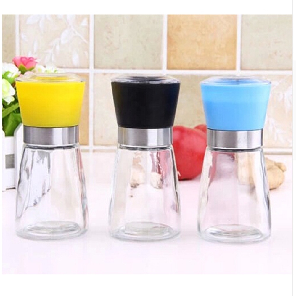 Hotsale 180ml glass spice jar salt and pepper shakers with grinder lid set