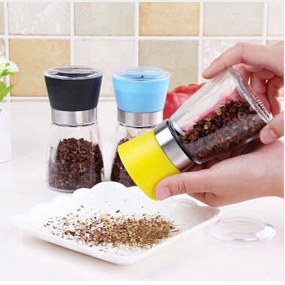 Hotsale 180ml glass spice jar salt and pepper shakers with grinder lid set