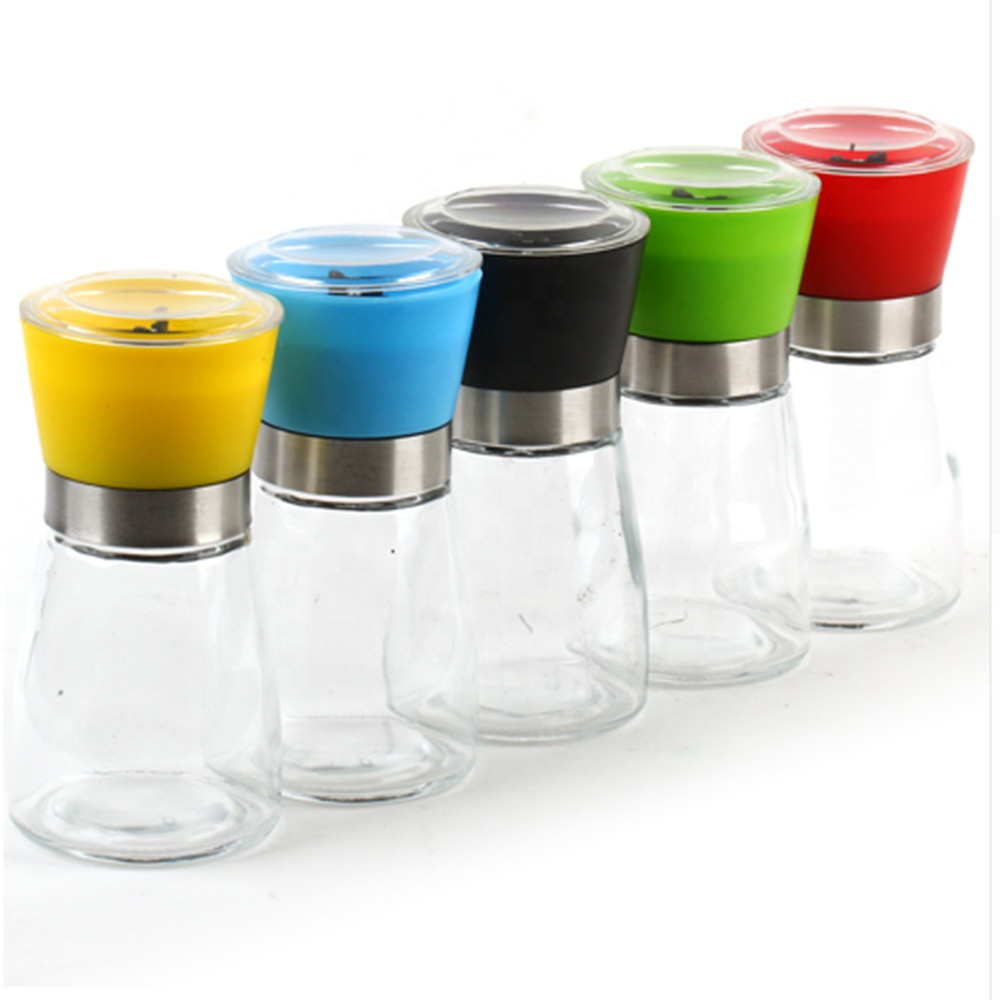 Hotsale 180ml glass spice jar salt and pepper shakers with grinder lid set