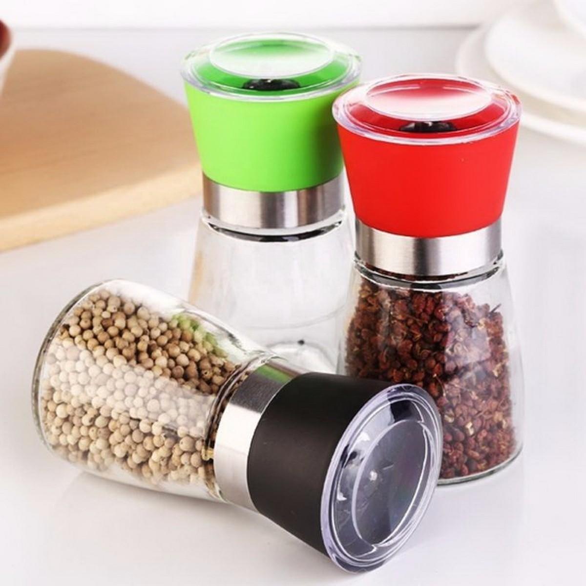 Hotsale 180ml glass spice jar salt and pepper shakers with grinder lid set