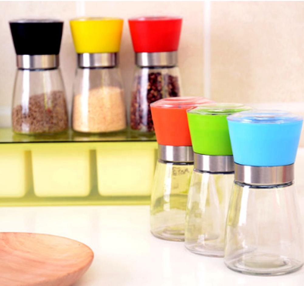 Hotsale 180ml glass spice jar salt and pepper shakers with grinder lid set