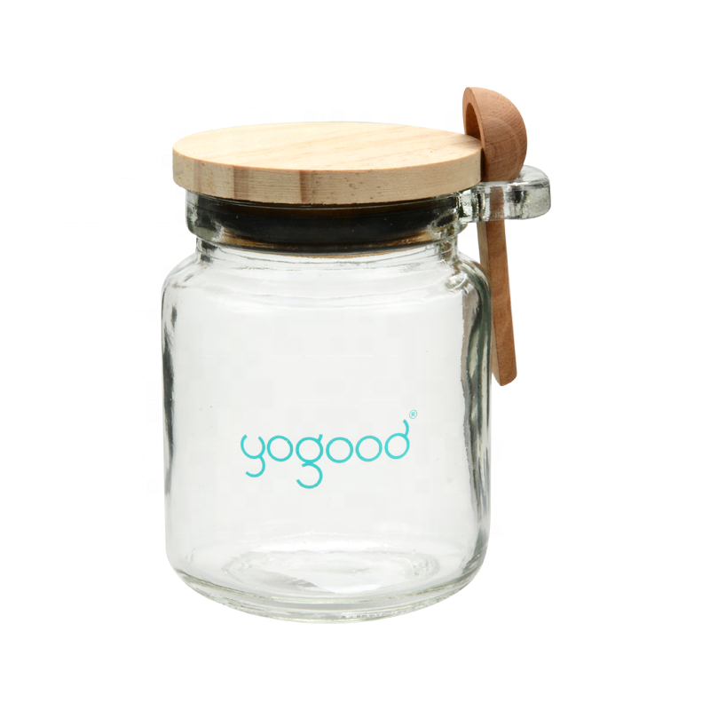 Hotsale 200ml glass spice jars with cork wooden lid and spoon
