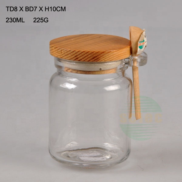 Hotsale 200ml glass spice jars with cork wooden lid and spoon