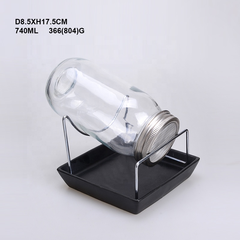 Hotsale 25oz Wide Mouth Mason Sprouting Jar with Stainless Steel Sprouting Lid and Stand