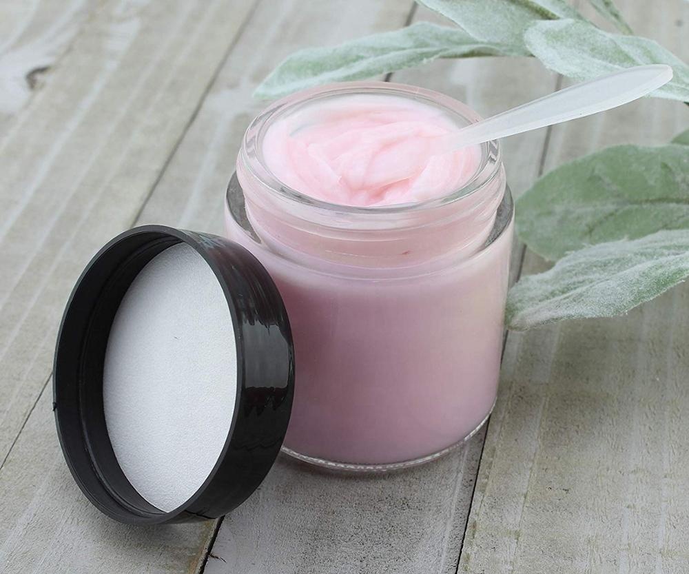 Hotsale 2oz Mini Round Clear Glass Face Cream Jars / Cosmetic Jars with Inner Liners and Black Lids