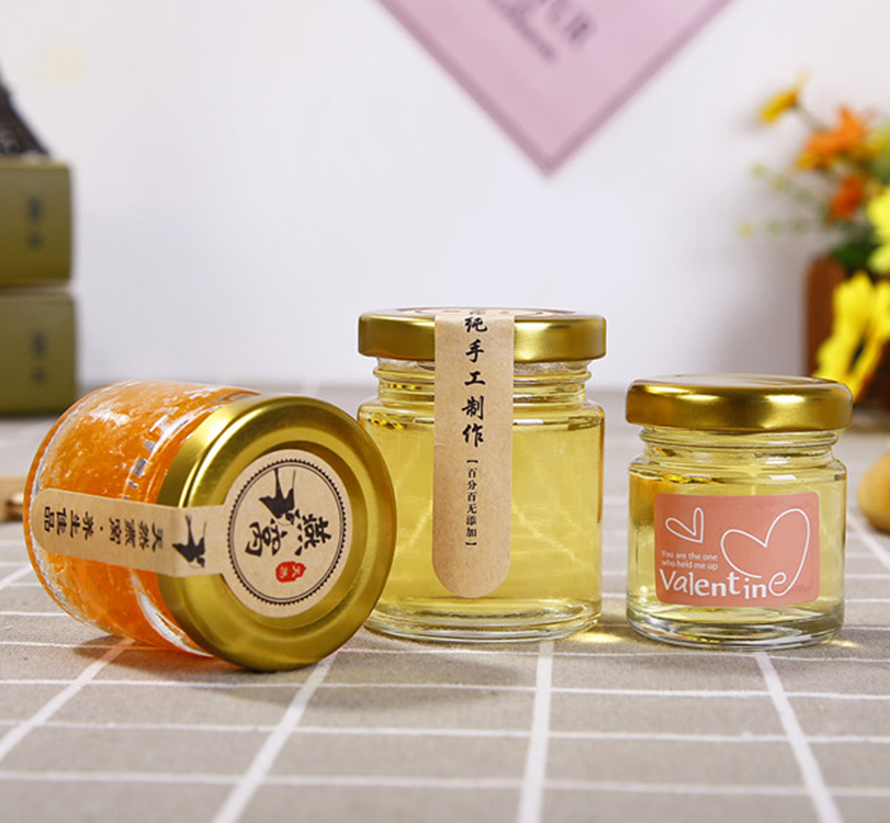 Hotsale 30ml clear round mini empty hermetic jam/honey/butter glass jar in stock fruit paste packing container with lid