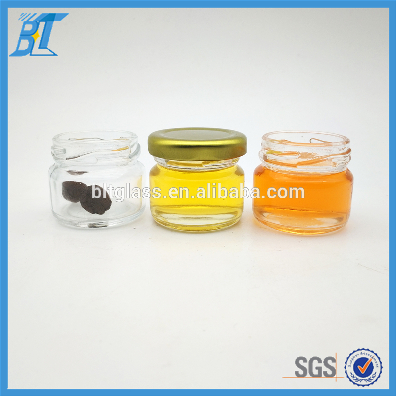 Hotsale 30ml clear round mini empty hermetic jam/honey/butter glass jar in stock fruit paste packing container with lid