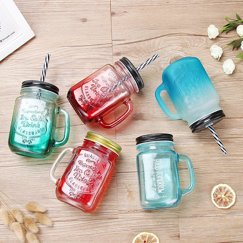 Hotsale 4oz 8oz 16oz regular mouth glass mason jar with lid and straws