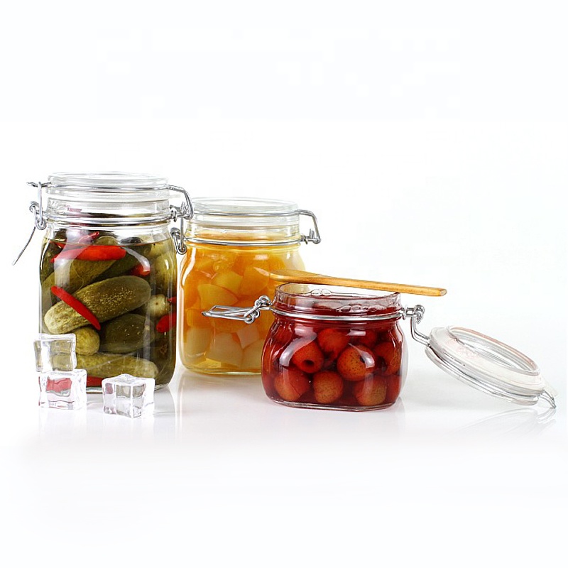 Hotsale 500ml 750ml 1000ml 1500ml 2000ml cookie storage glass jars with glass lid