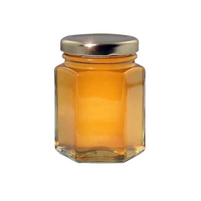 Hotsale 50ml 100ml 150ml 300ml 500ml 750ml hexagonal honey jar glass with black lid