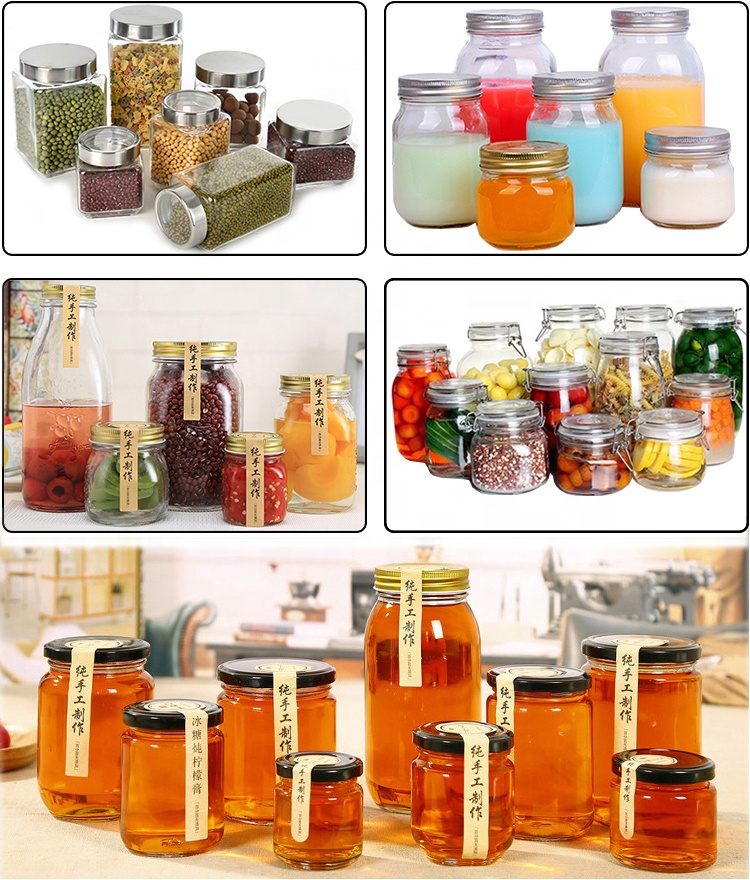 Hotsale 50ml 100ml 150ml 300ml 500ml 750ml hexagonal honey jar glass with black lid