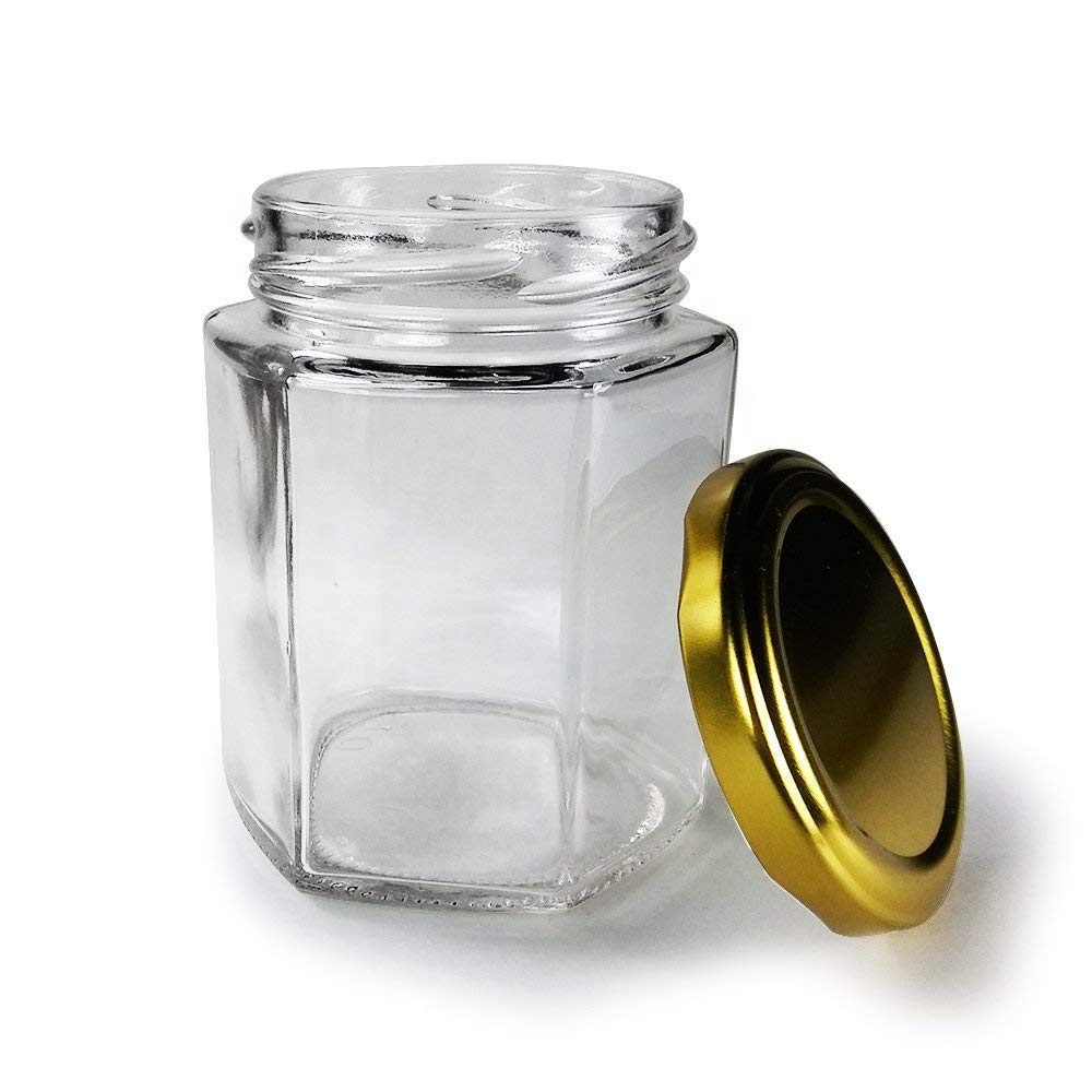 Hotsale 50ml 100ml 150ml 300ml 500ml 750ml hexagonal honey jar jam jars with lid