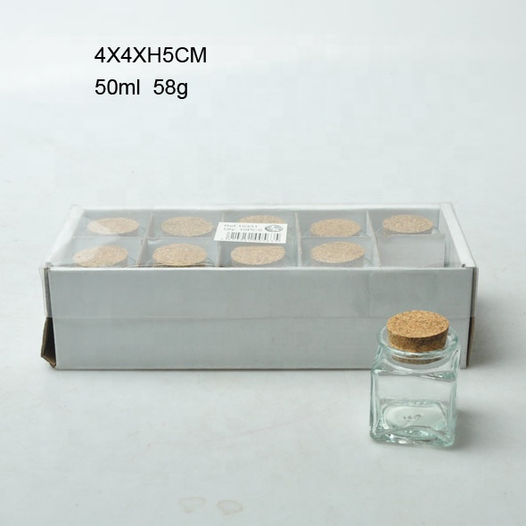 Hotsale 50ml mini square glass jar with cork lid
