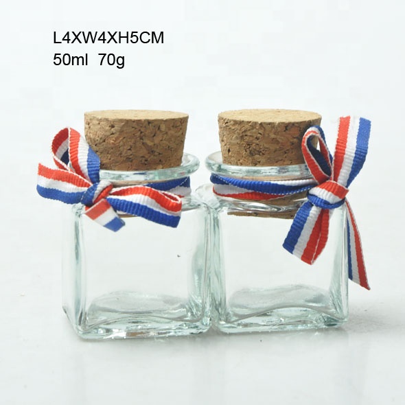 Hotsale 50ml mini square glass jar with cork lid