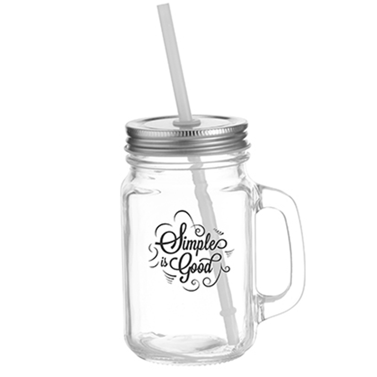 Hotsale Sublimation Clear Glass Mason Jar with Handle and Metal Lid