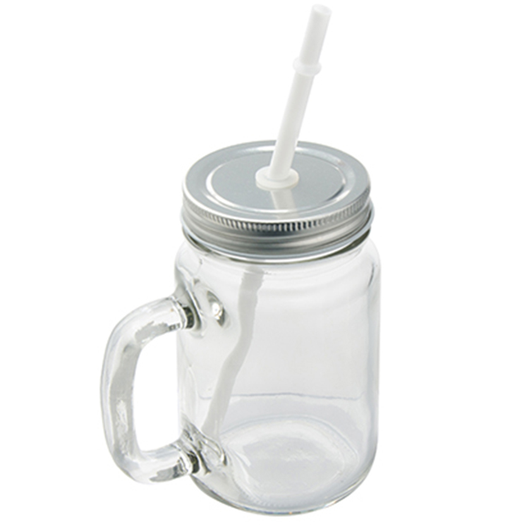 Hotsale Sublimation Clear Glass Mason Jar with Handle and Metal Lid