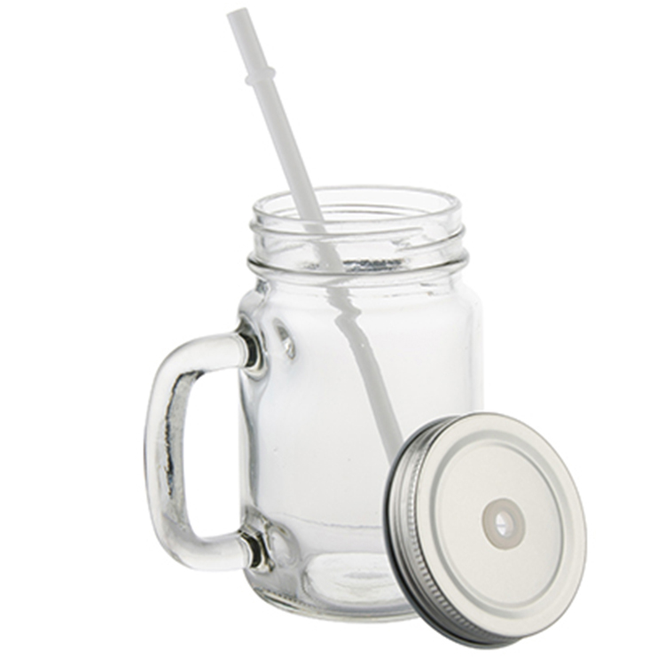 Hotsale Sublimation Clear Glass Mason Jar with Handle and Metal Lid