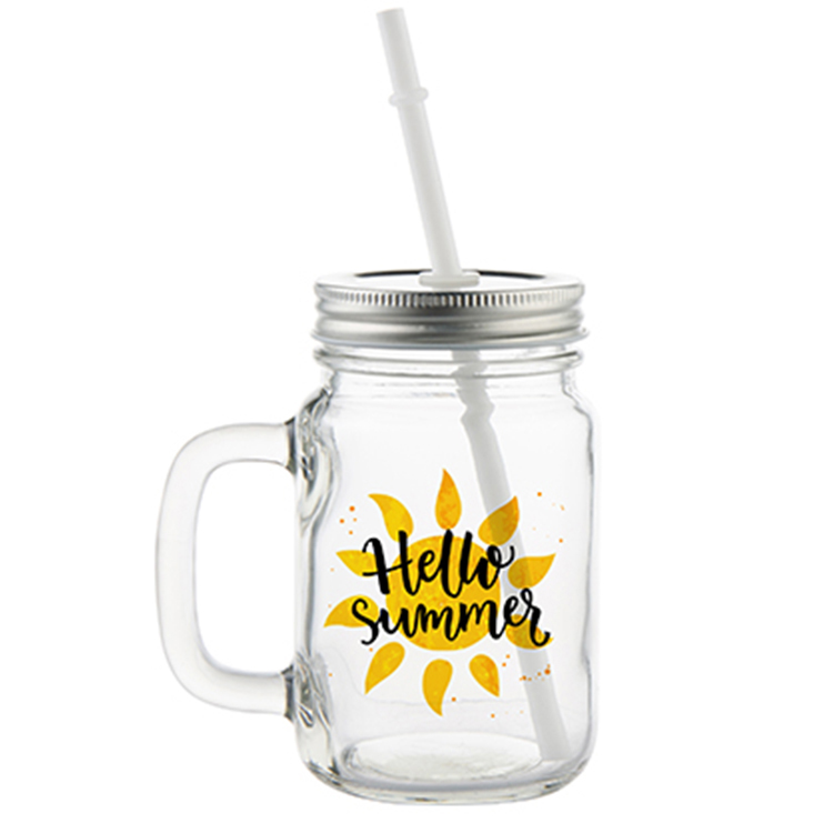 Hotsale Sublimation Clear Glass Mason Jar with Handle and Metal Lid