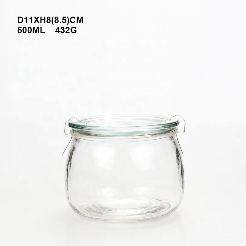 Hotsale clear weck glass canning jars with locking glass lid