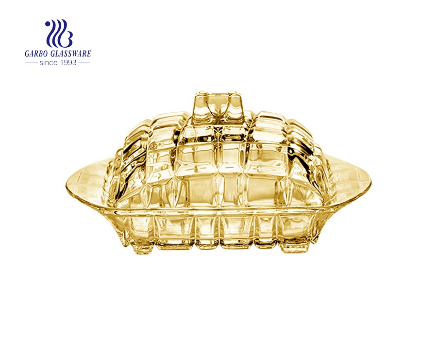 Hotsale colored glass butter plates with lid small storage container dish