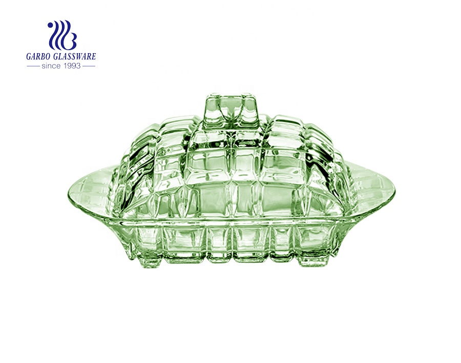 Hotsale colored glass butter plates with lid small storage container dish