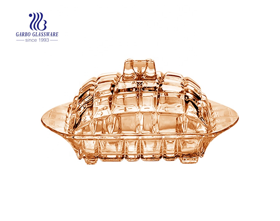 Hotsale colored glass butter plates with lid small storage container dish