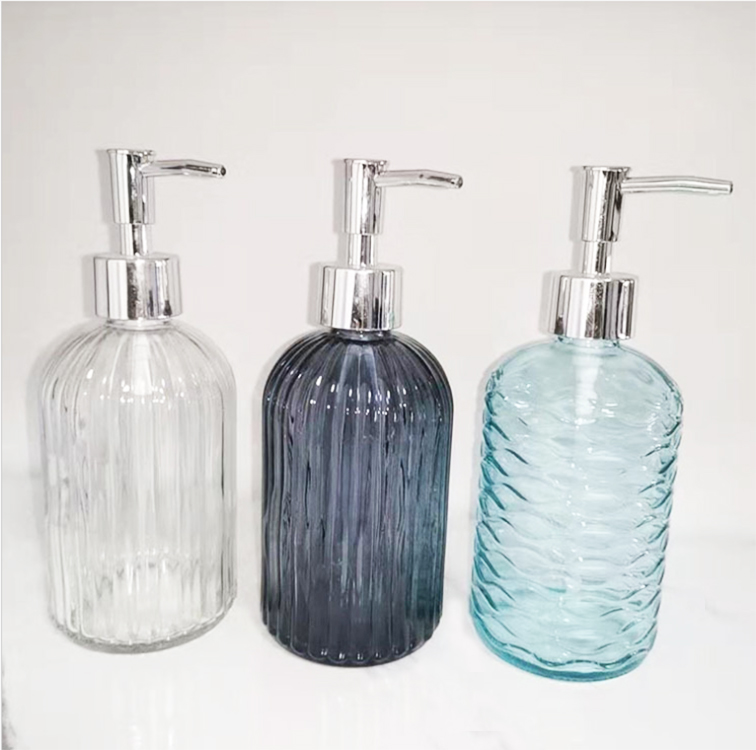 Hotsale decorative fancy 500ml glass liquid soap bottles with hand foam pump dispenser