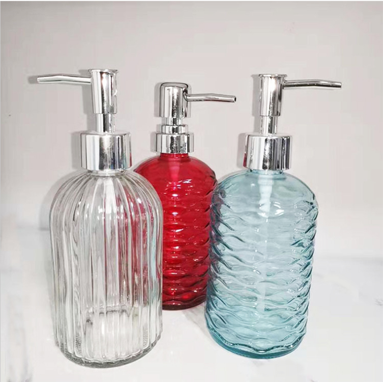 Hotsale decorative fancy 500ml glass liquid soap bottles with hand foam pump dispenser