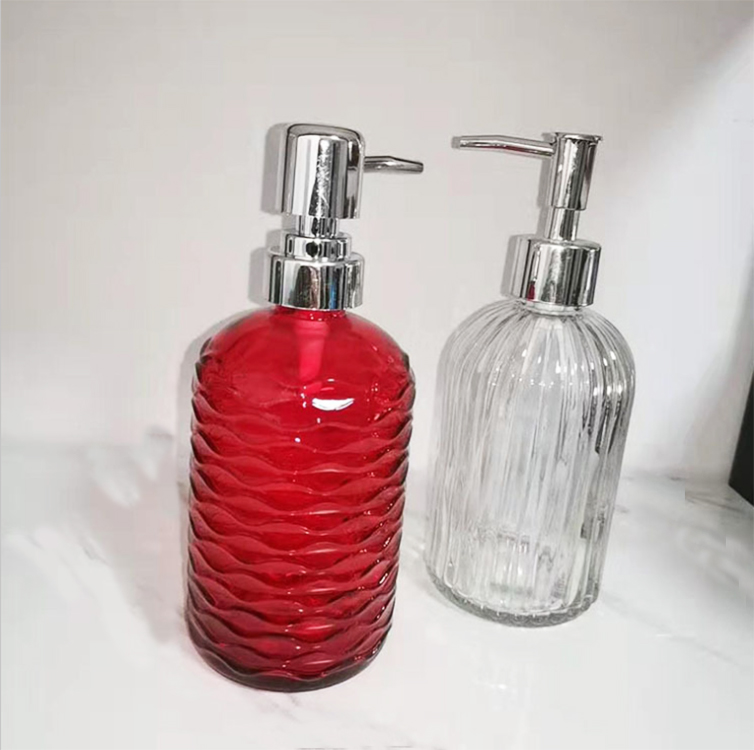 Hotsale decorative fancy 500ml glass liquid soap bottles with hand foam pump dispenser