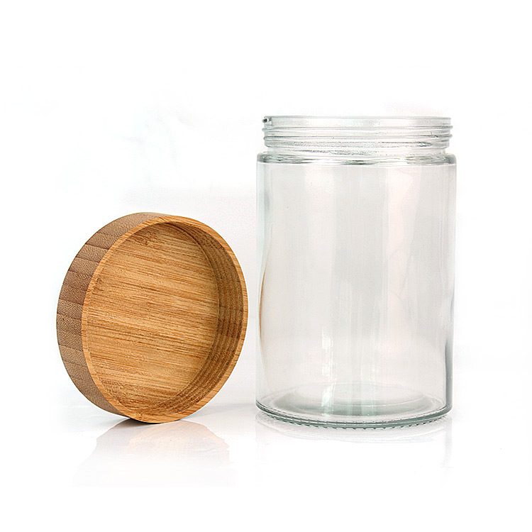 Hotsale luxury glass storage jar with bamboo lid 220ml 300ml 420ml 660ml 730ml