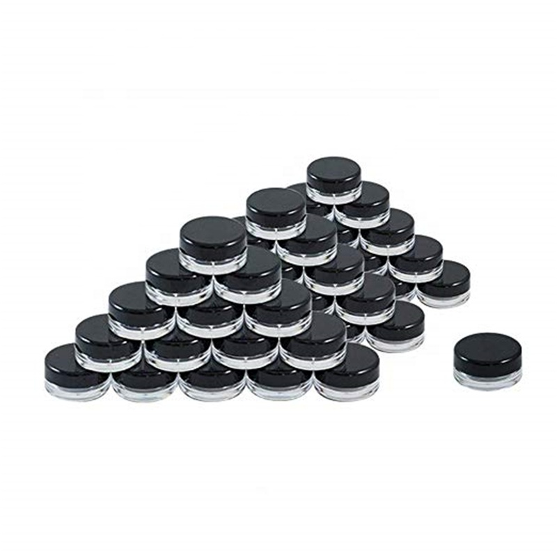 Houseables 3G Jar BPA Free, Cosmetic Sample Empty Container, Plastic, Round Pot Black Screw Cap Lid for Make Up, Eye Shadow, Nai