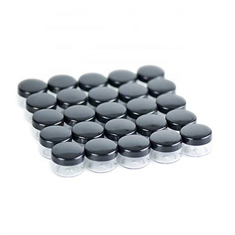 Houseables 3G Jar BPA Free, Cosmetic Sample Empty Container, Plastic, Round Pot Black Screw Cap Lid for Make Up, Eye Shadow, Nai