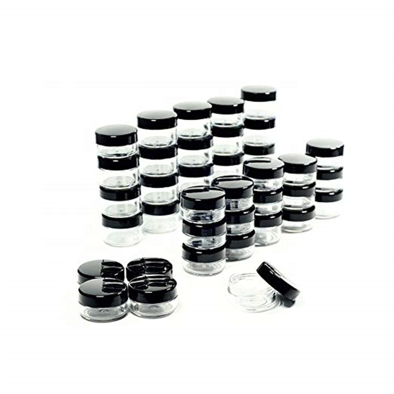 Houseables 3G Jar BPA Free, Cosmetic Sample Empty Container, Plastic, Round Pot Black Screw Cap Lid for Make Up, Eye Shadow, Nai