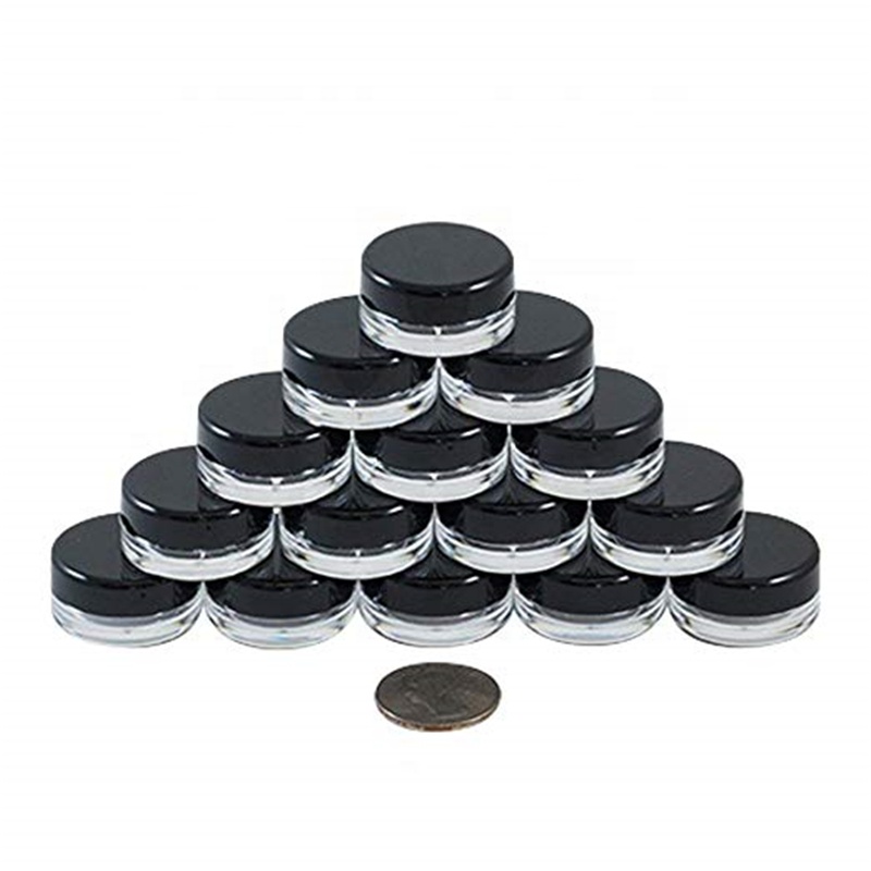 Houseables 3G Jar BPA Free, Cosmetic Sample Empty Container, Plastic, Round Pot Black Screw Cap Lid for Make Up, Eye Shadow, Nai