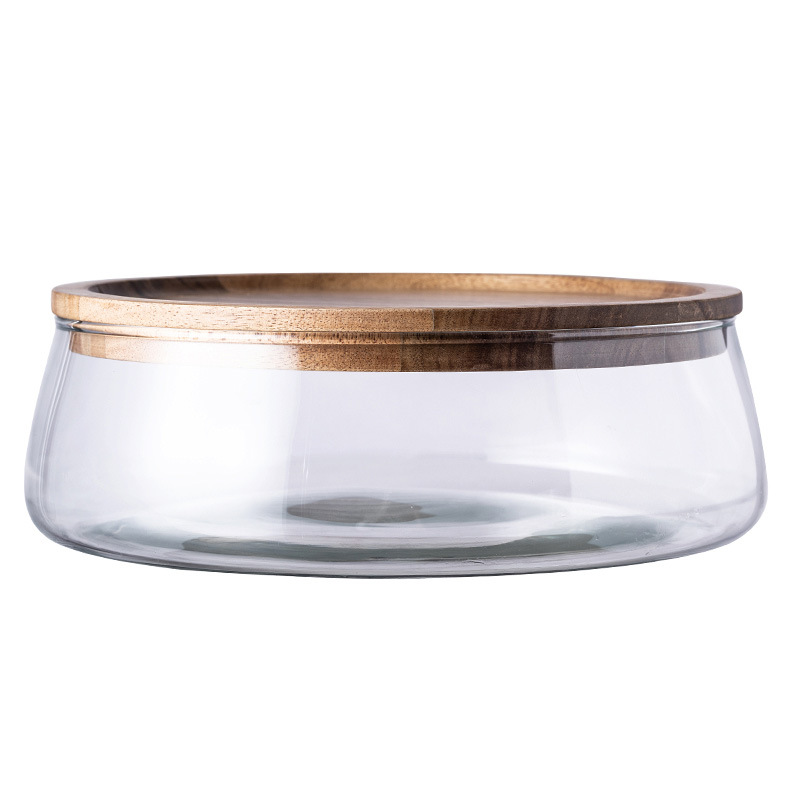 Household 2.3L Large Glass Fruit Cookie Containers Kitchen Organization Storage Jar with Acacia wood lid
